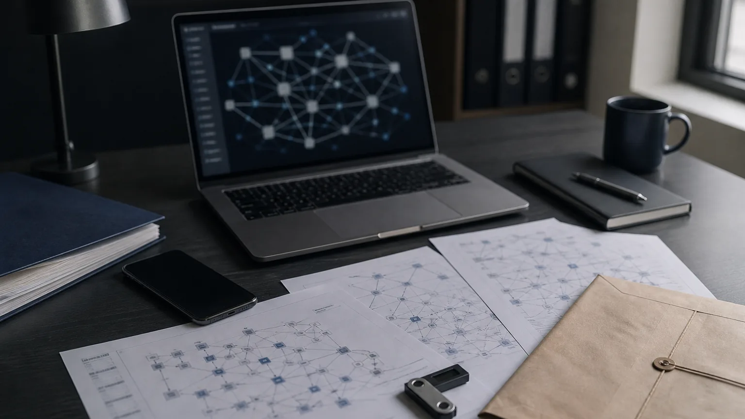 Laptop e documenti utilizzati per ricostruire flussi finanziari digitali